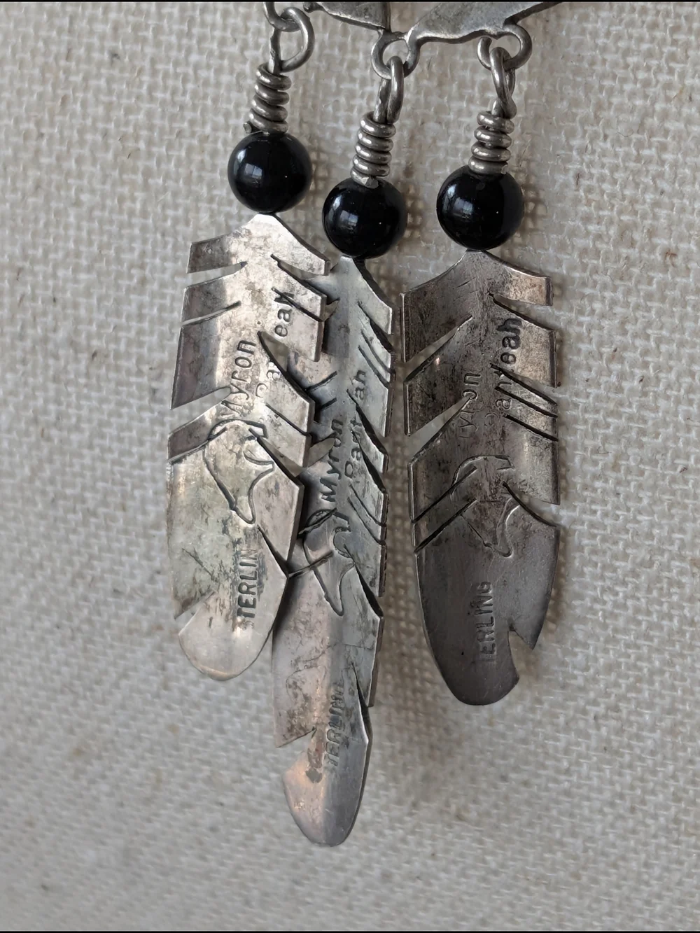 Vintage Myron Panteah Sterling Native American Bear & Feather Pendant + 24